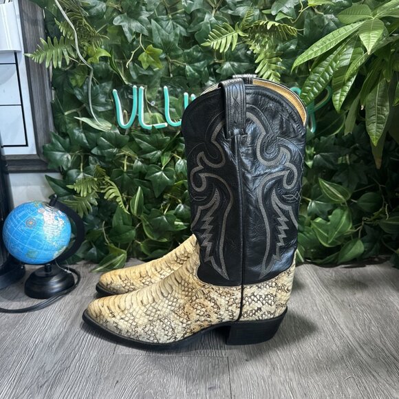 RARE Tony Lama Boots Men 9 D Exotic Python Snakeskin. Gloss Upper Leather VTG main image 8